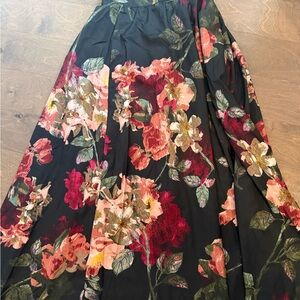 Violet Kay Black Maxi Skirt with Pink, Burgundy & Green Floral Print